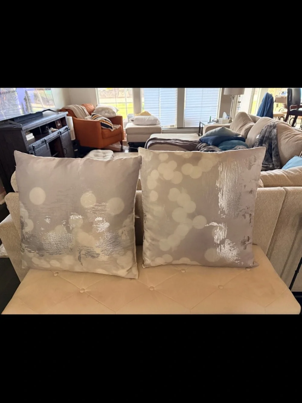 (3) West Elm Silver Gray Dot Pattern Accent Pillow